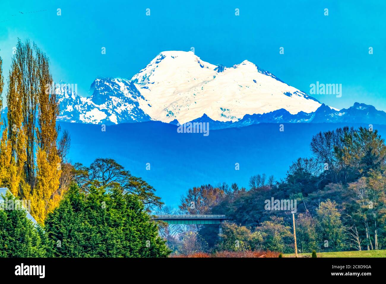 Farm Snowy Mount Baker Mountains Skagit Valley Washington Stock Photo
