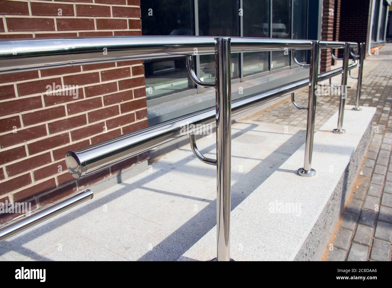 Stainless Steel Railings. Chromed metal railings. Shiny chrome metal