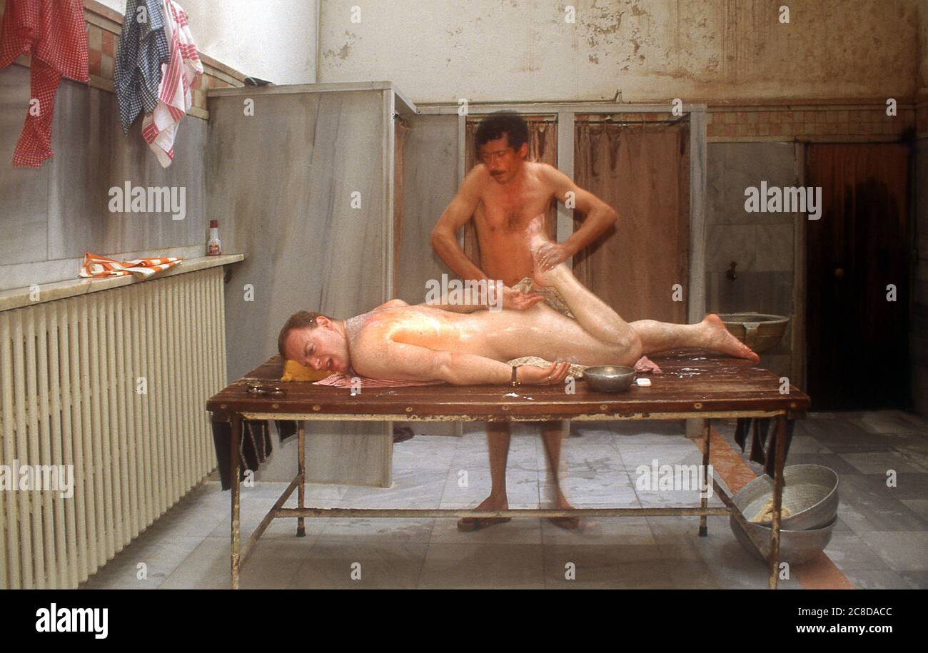 British Journalist and Author John Diamond on a weekend visit to Istanbul Turkey 1989. Taking a Turkish bath. Stock Photo