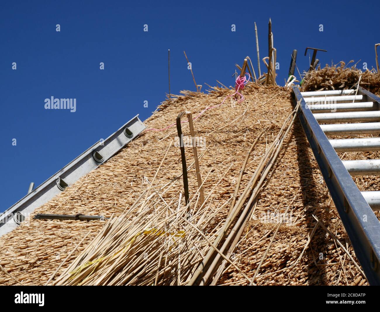 Thatch roof construction Stock Photo