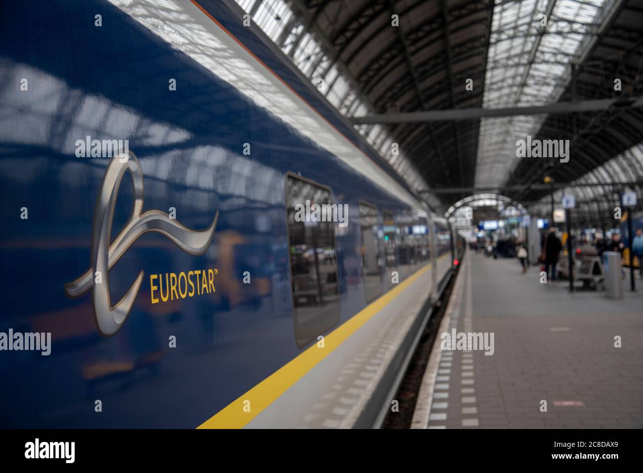 Eurostar high speed train on the station platform in  Amsterdam, Netherlands. Stock Photo