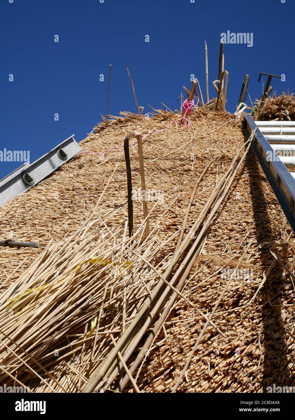 Thatch roof construction Stock Photo
