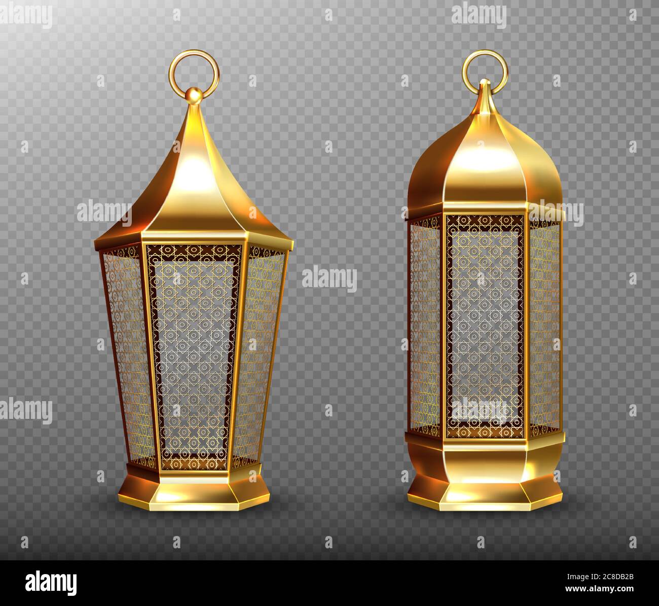 Arabic lamps, gold lanterns with arab ornament, ring, place for candle.  Accessories for islamic ramadan holiday. Realistic 3d vector vintage  luminous shining lights isolated on transparent background Stock Vector  Image & Art -