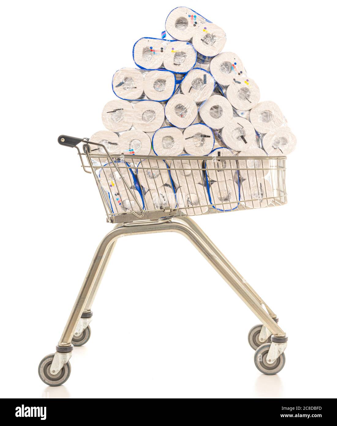 Supermarket Shopping trolley loaded with toilet paper Stock Photo