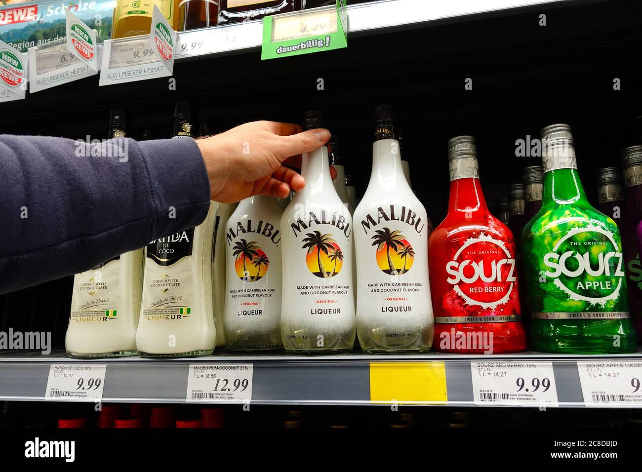 Bottles liqueur in a shop Stock Photo