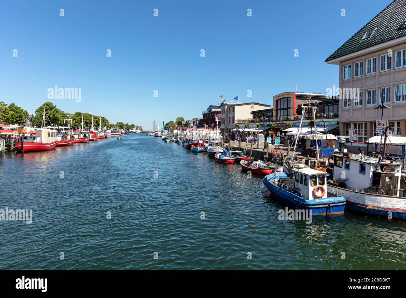 canal called ‘Alter Strom’ (Old Channel) in the Warnemünde district of the city of Rostock in Mecklenburg, Germany Stock Photo