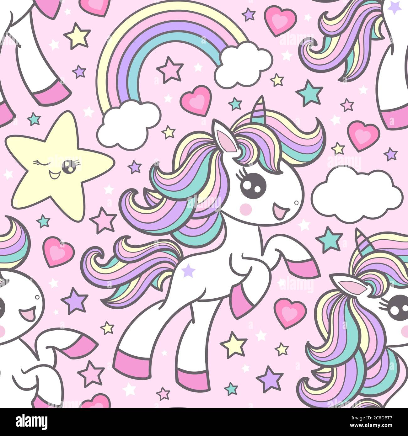 Seamless pattern with cute cute unicorns. Children s design. For