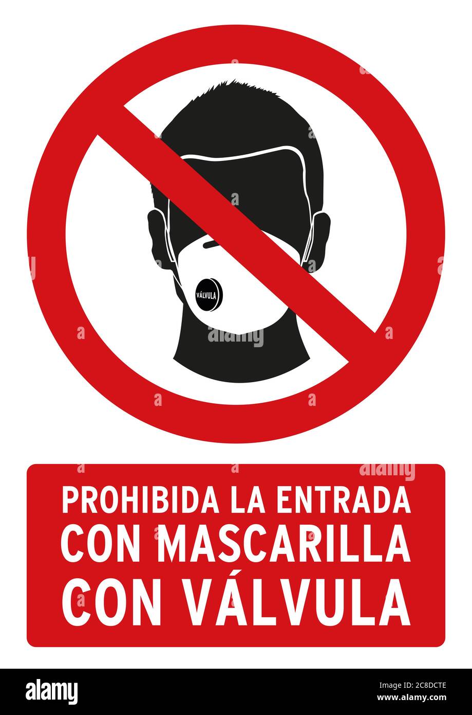 face mask with valve banned for entry poster. This poster is in spanish