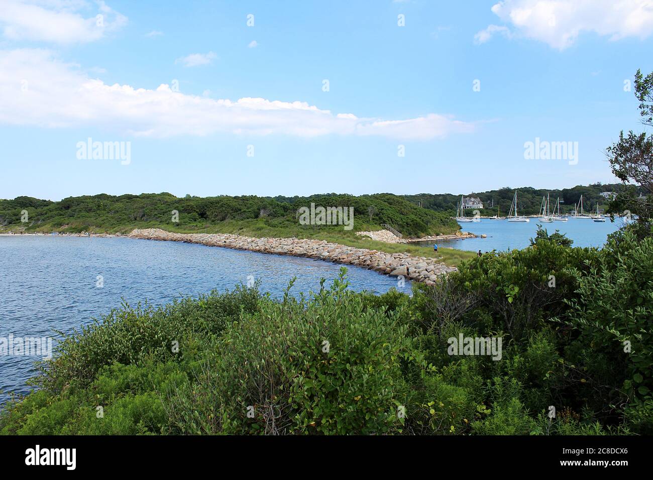 The Knob lookout at Quissett Harbor Road, Woods Hole in the Falmouth area of Cape Cod. Scenic hiking trail with beaches, wooded area and wildlife. Stock Photo