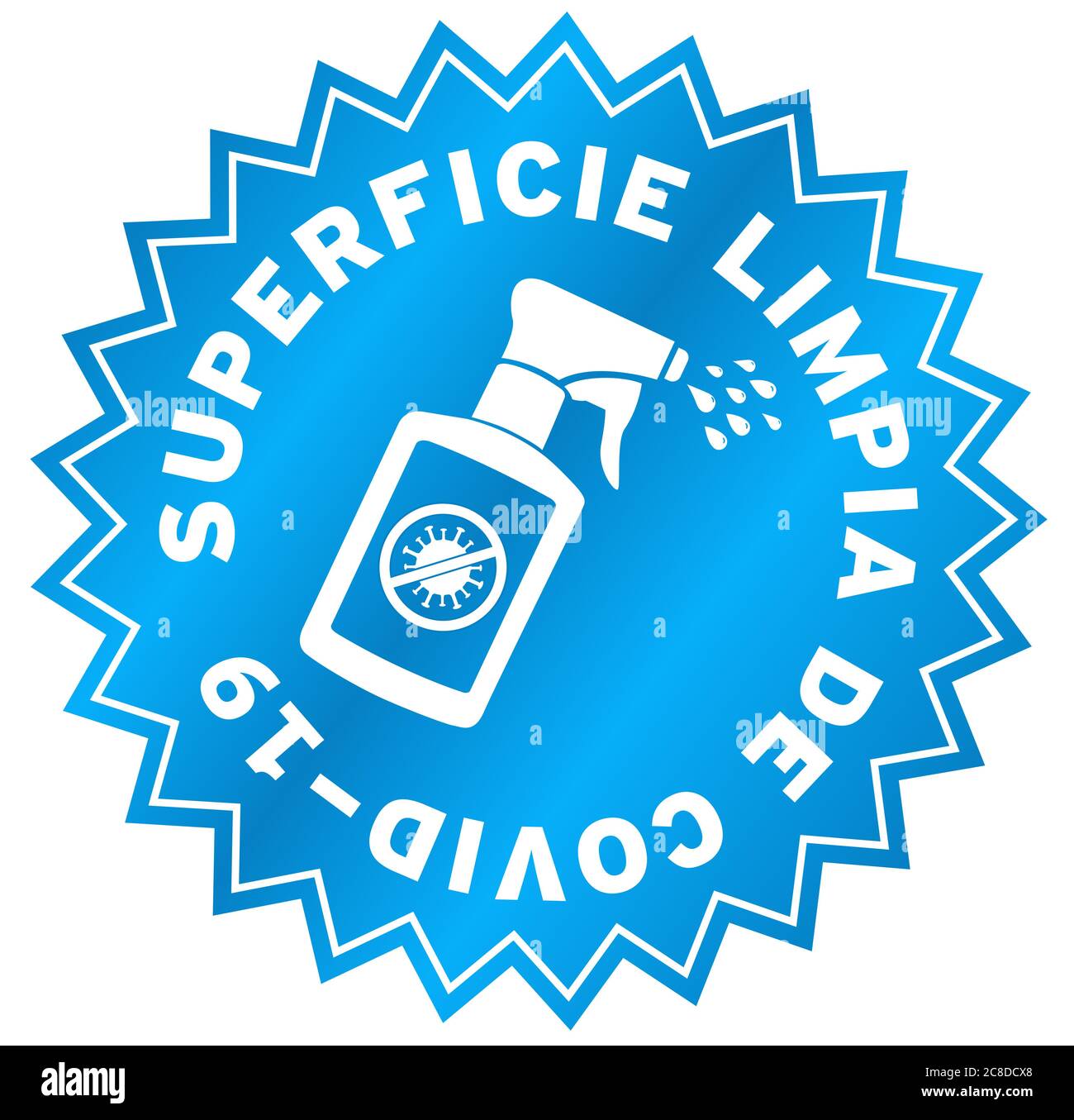 Covid 19 Disinfected Surface Sticker In Spanish Language Stock Photo