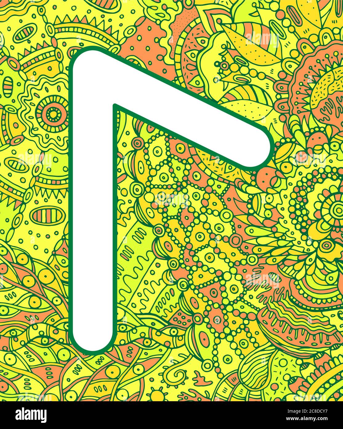 Ancient scandinavic rune lagu with doodle ornament background. Colorful ...
