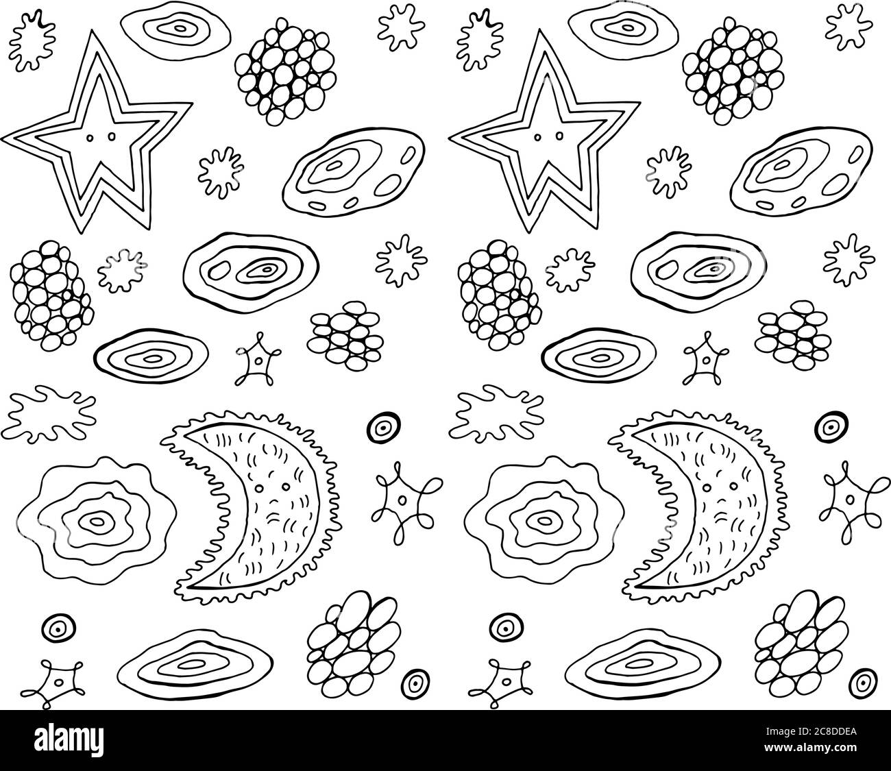 Cute doodle coloring page witn - Cute Doodle Coloring Page Witn Night Sky Cartoon Line Pattern With The Moon Stars And Clouds Vector Illustration 2C8DDEA 