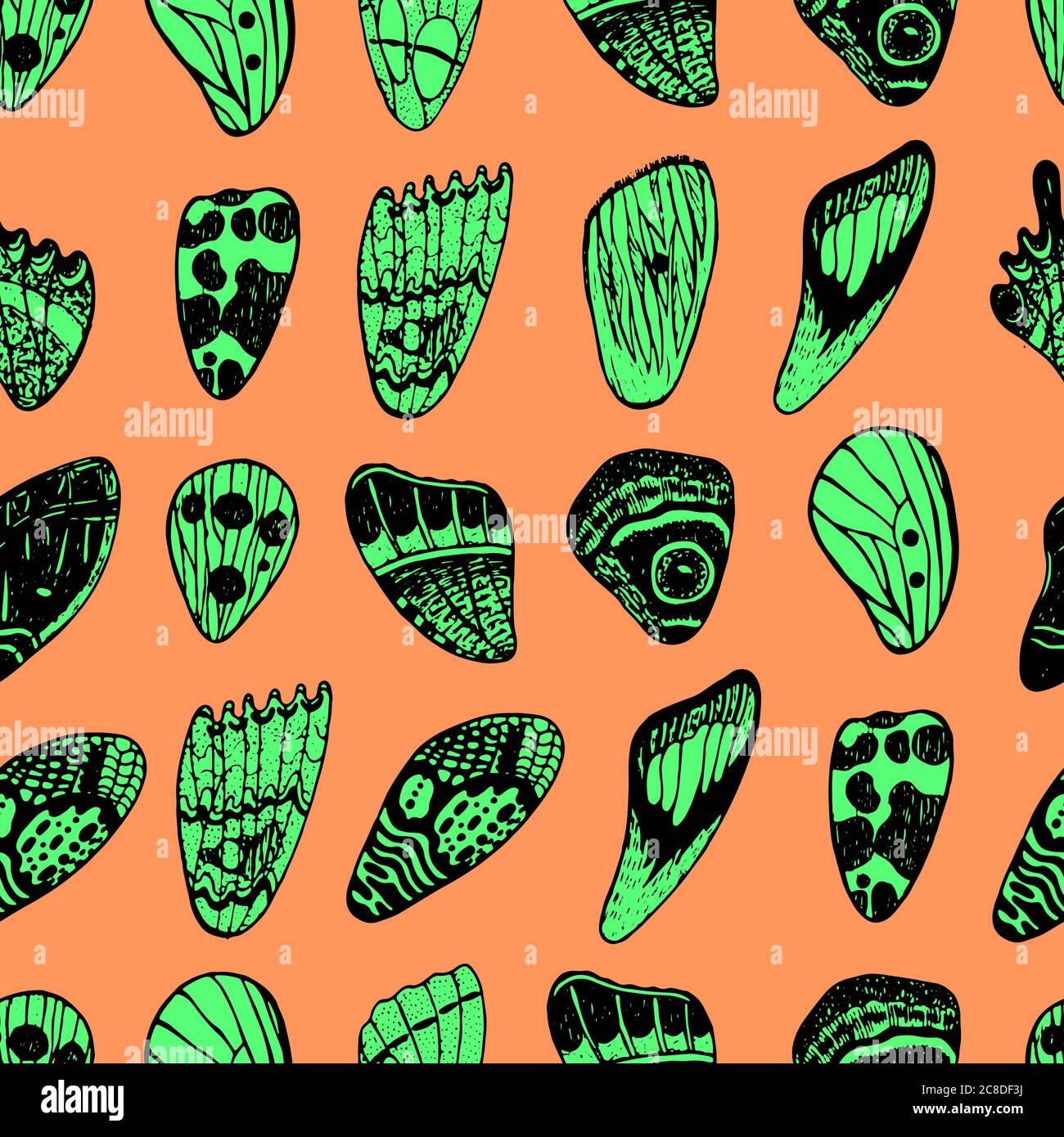 Seamless pattern with butterfly wings and sea shells. Colorful bright ...
