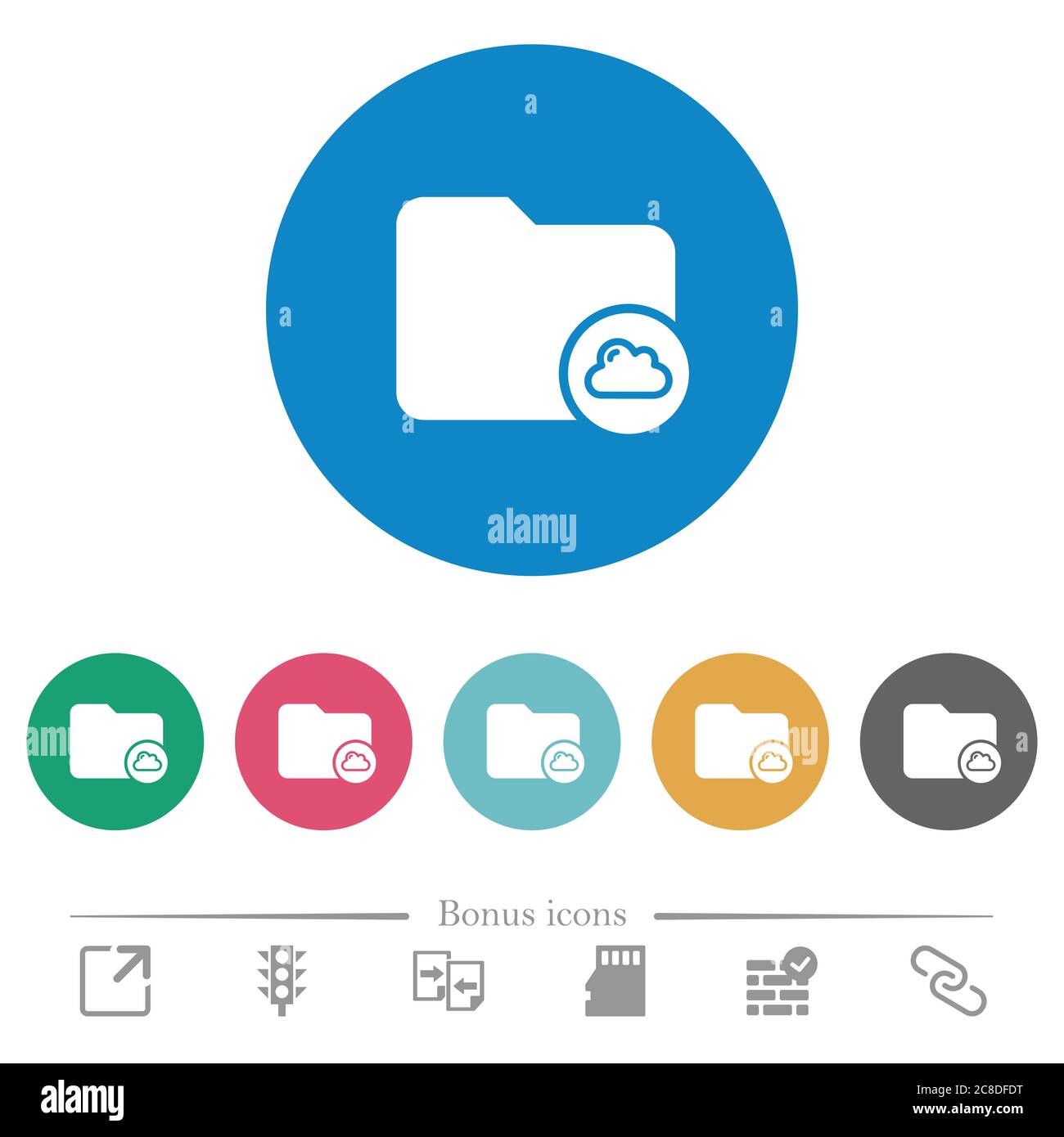 Cloud directory flat white icons on round color backgrounds. 6 bonus ...