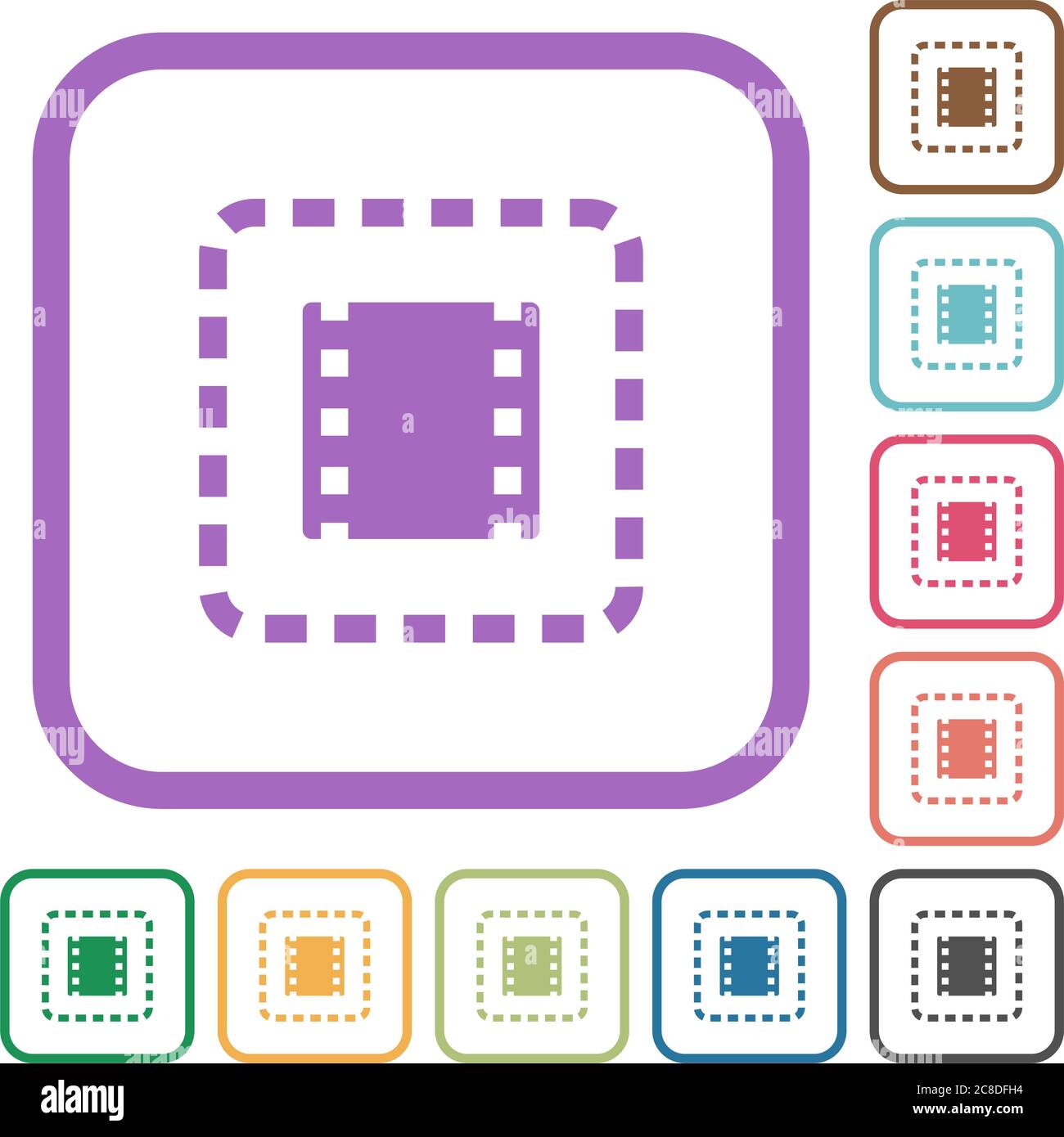Place movie simple icons in color rounded square frames on white ...