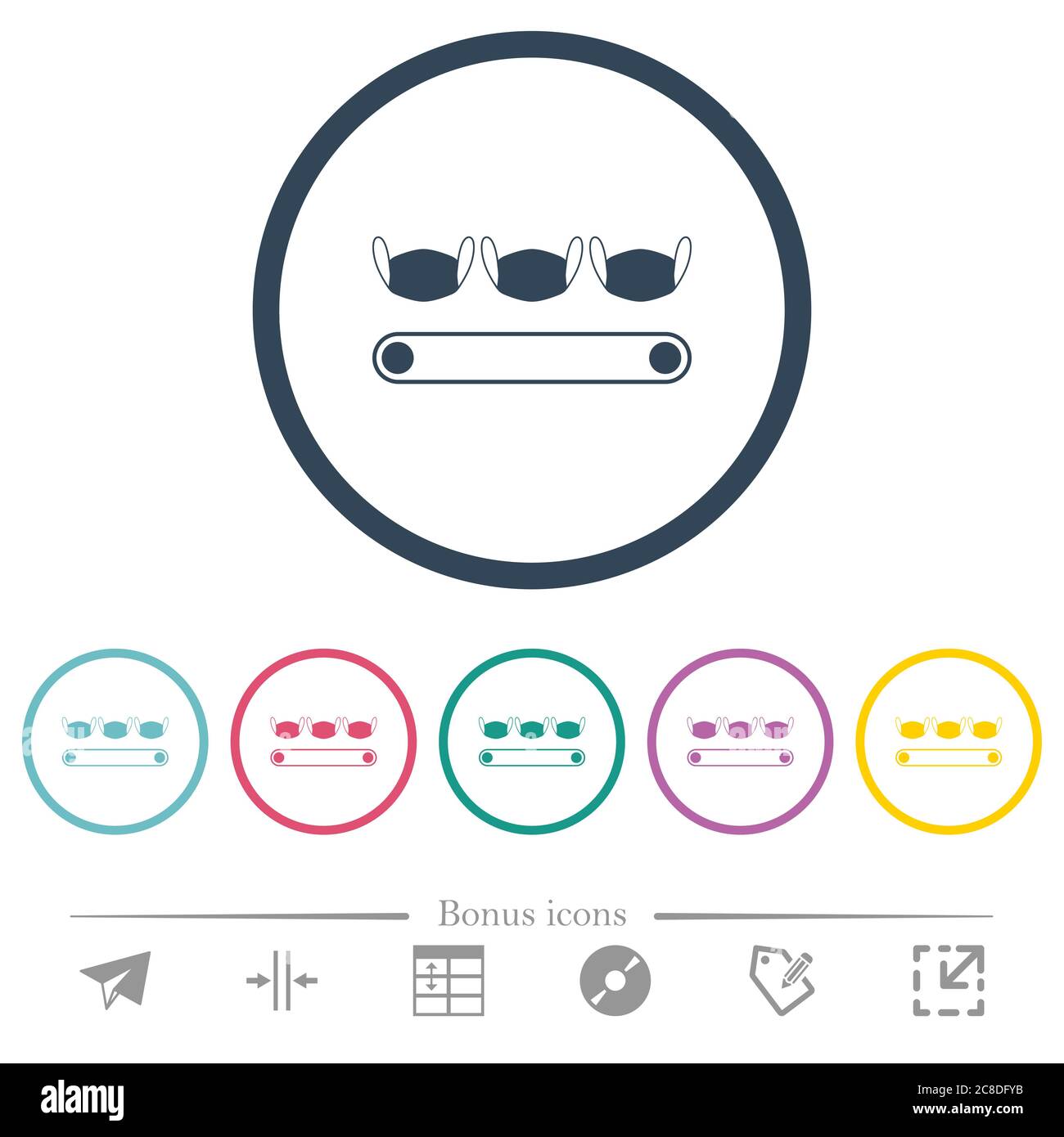 Mask manufacturing flat color icons in round outlines. 6 bonus icons ...