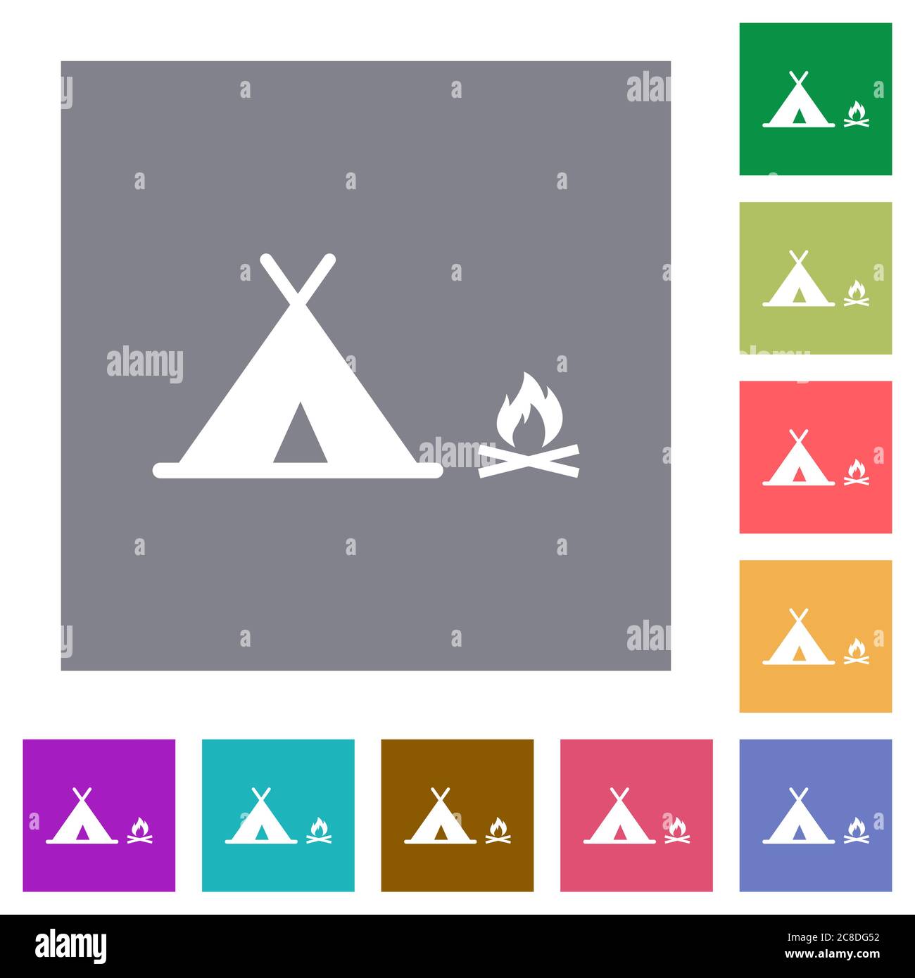 Camping flat icons on simple color square backgrounds Stock Vector ...