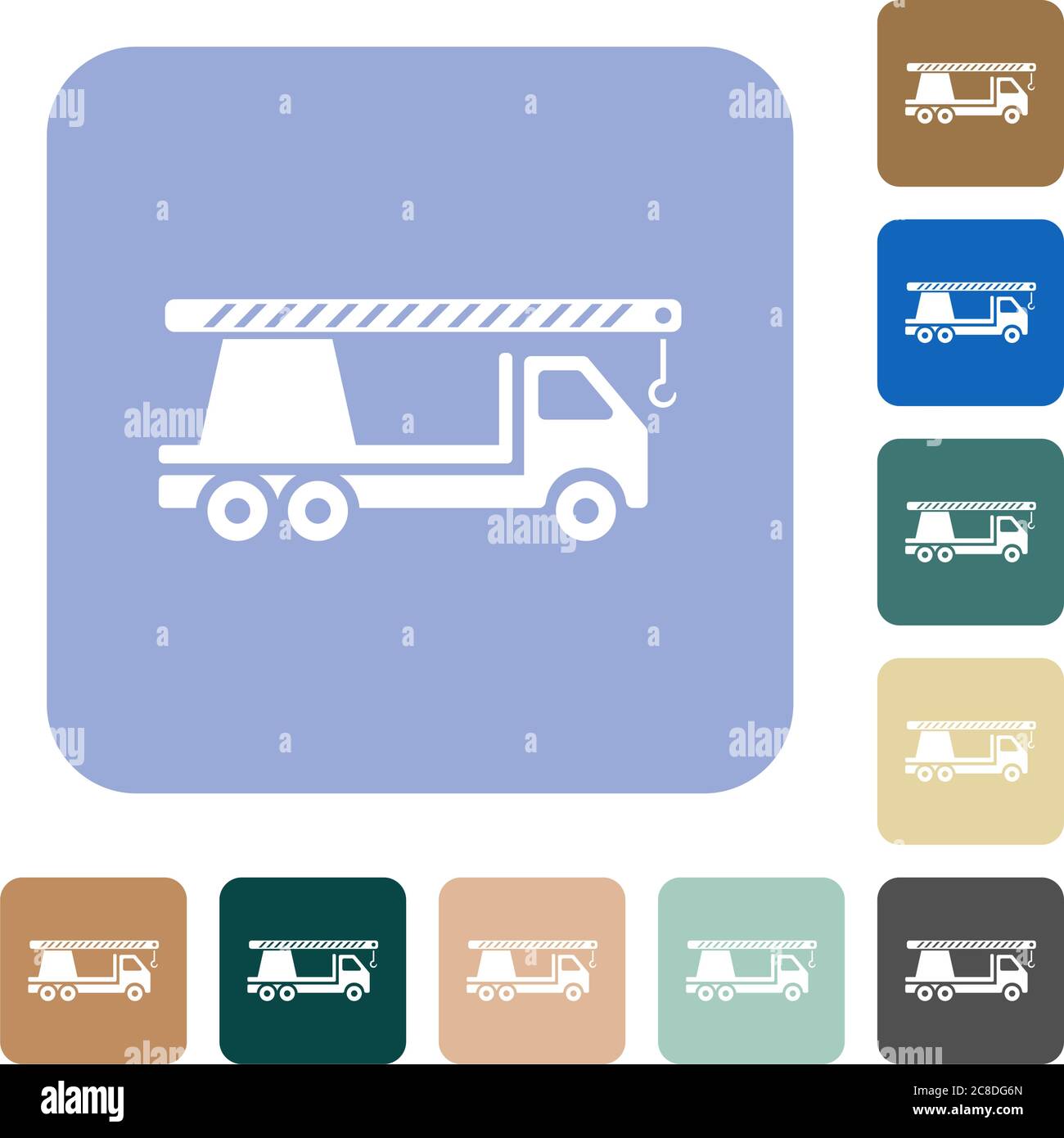 Crane truck white flat icons on color rounded square backgrounds Stock ...