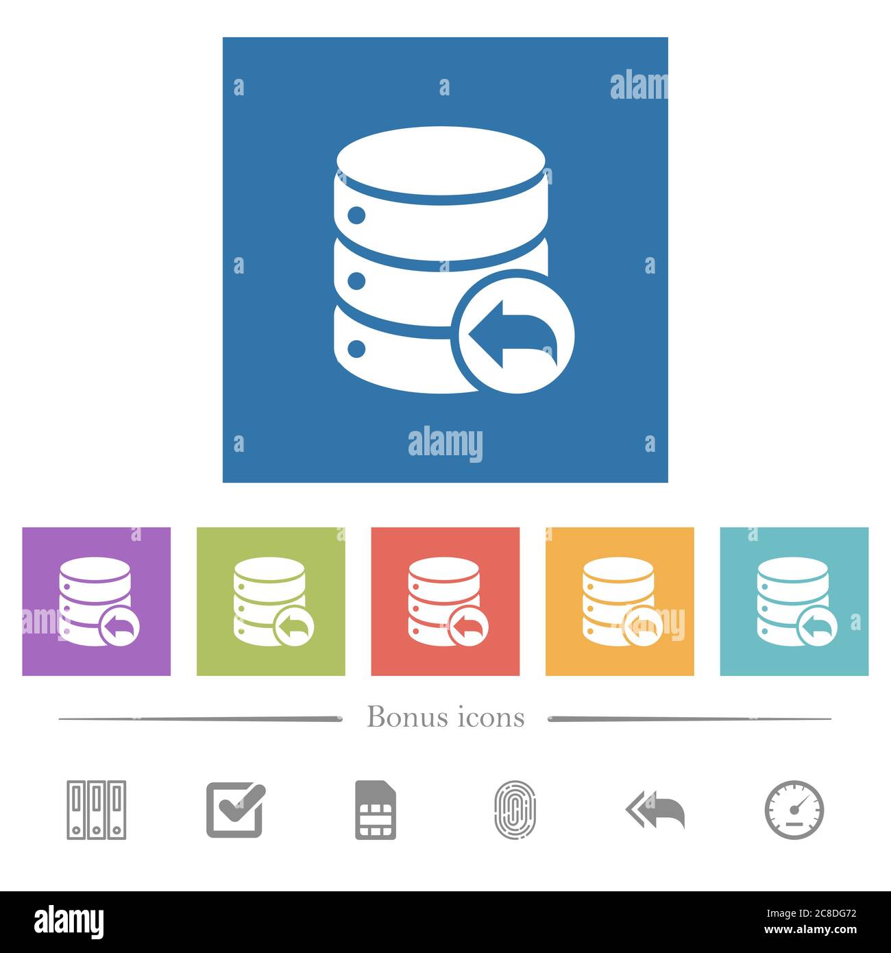 Database transaction rollback flat white icons in square backgrounds. 6 ...