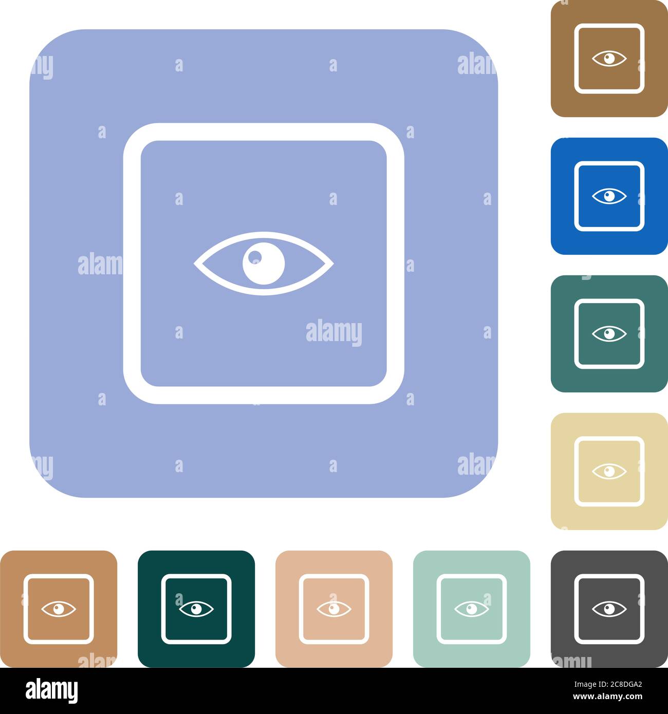 Preview object white flat icons on color rounded square backgrounds Stock Vector