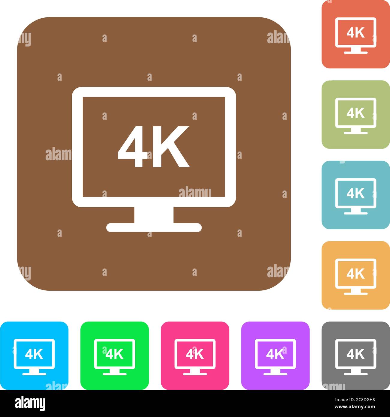 4K display flat icons on rounded square vivid color backgrounds Stock ...
