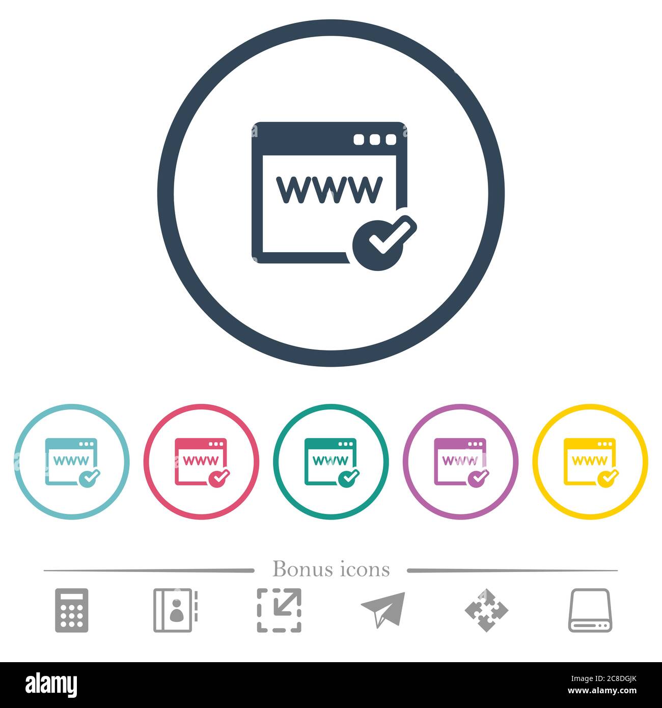 Domain registration flat color icons in round outlines. 6 bonus icons ...
