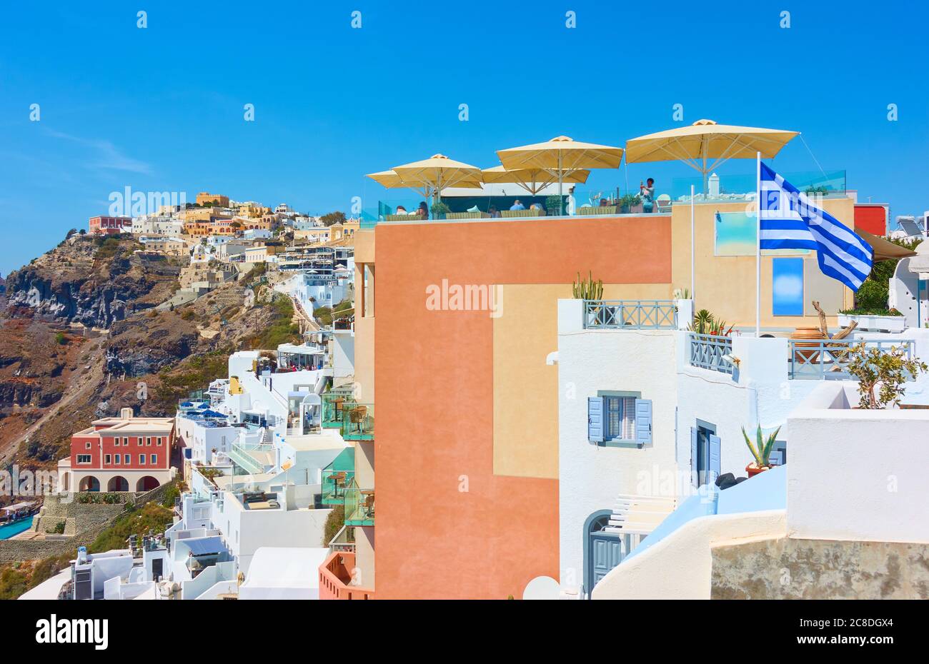 Terraces of Fira town in Santorini, Greece. Greek scenery Stock Photo