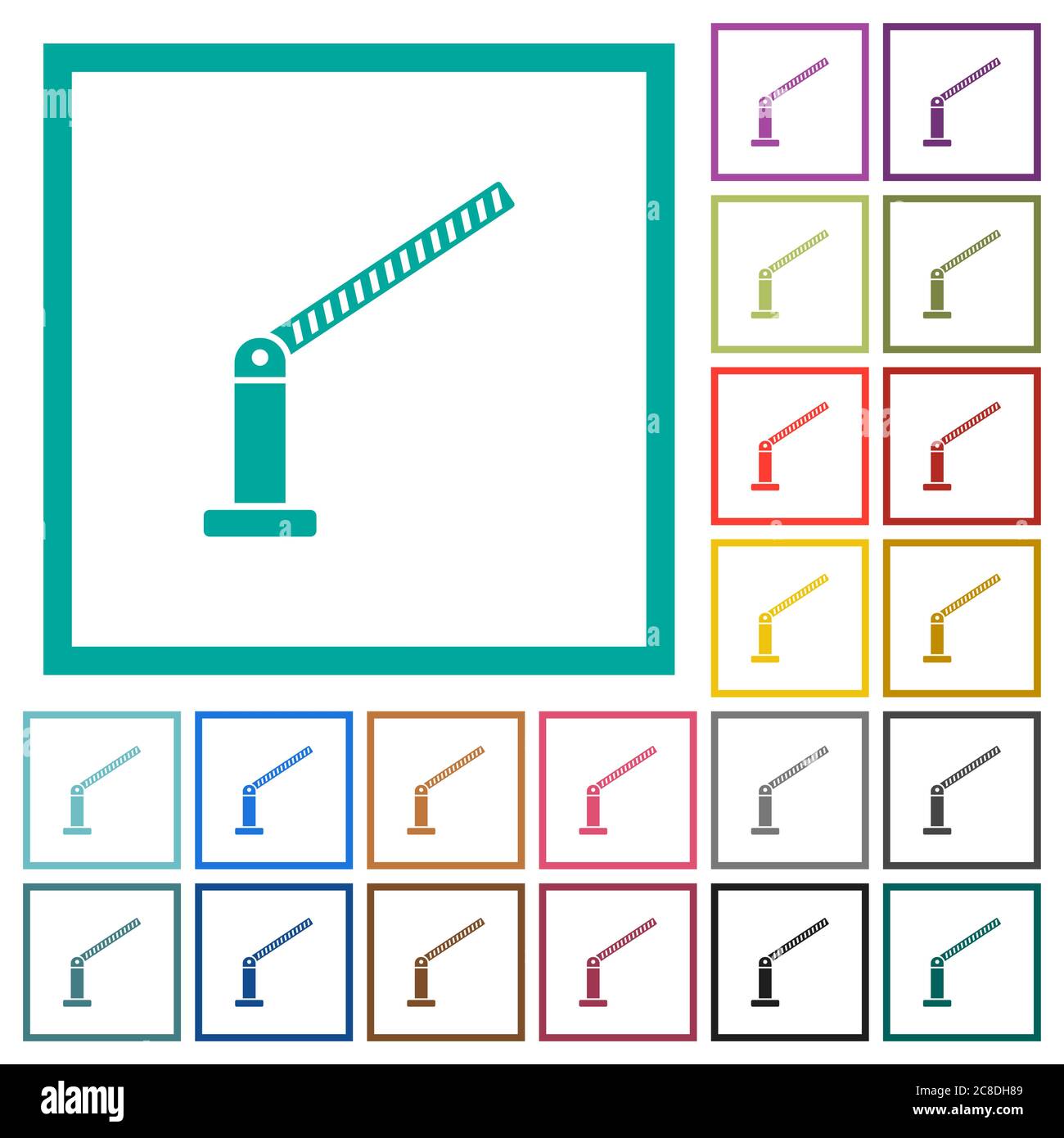 Opened barrier flat color icons with quadrant frames on white background Stock Vector