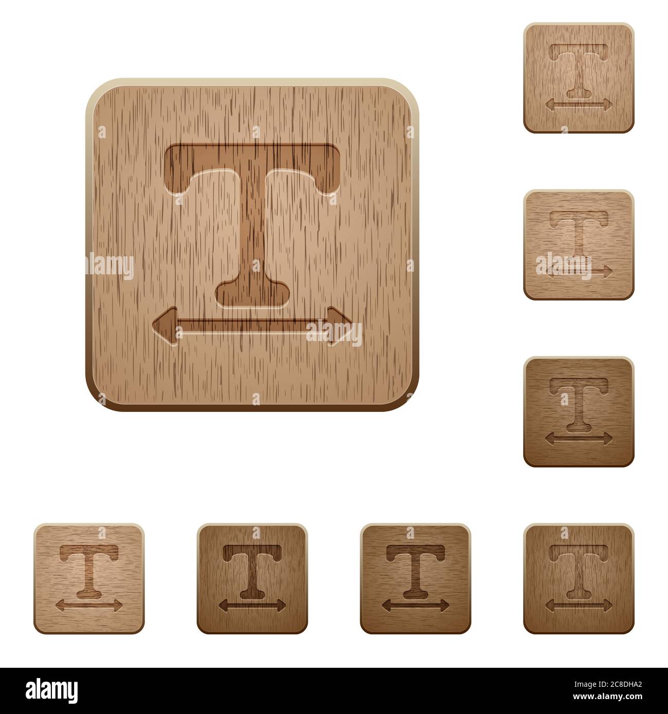 Adjust font width on rounded square carved wooden button styles Stock Vector
