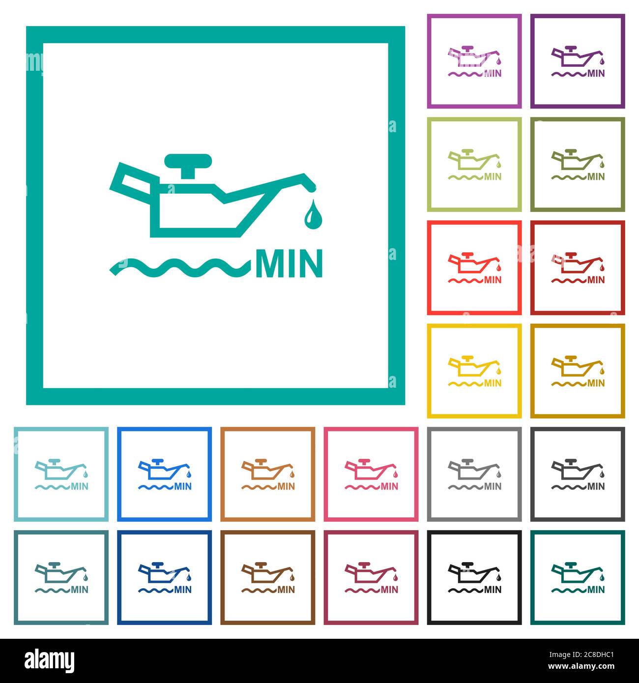Oil level minimum indicator flat color icons with quadrant frames on