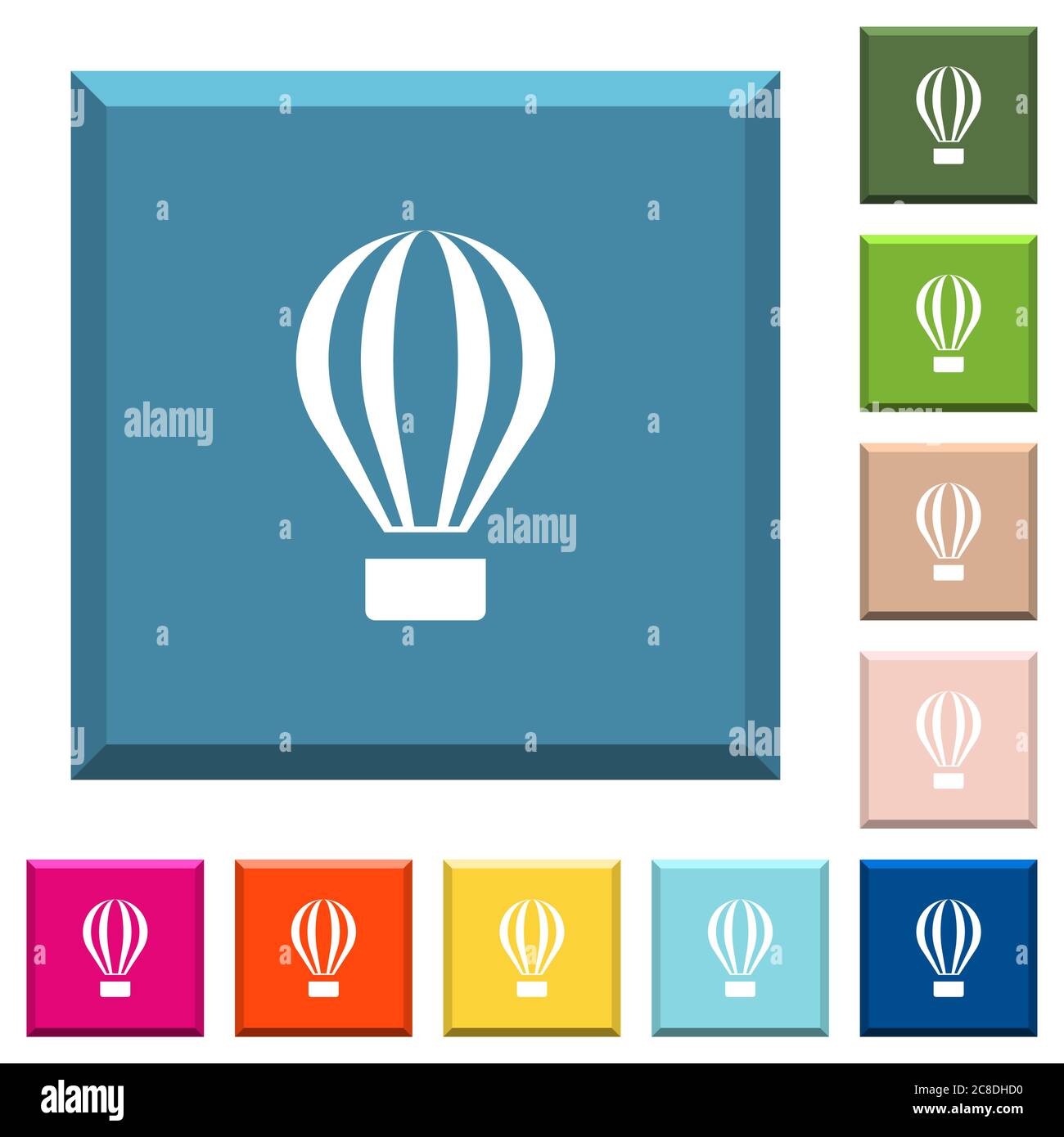 Air balloon white icons on edged square buttons in various trendy ...