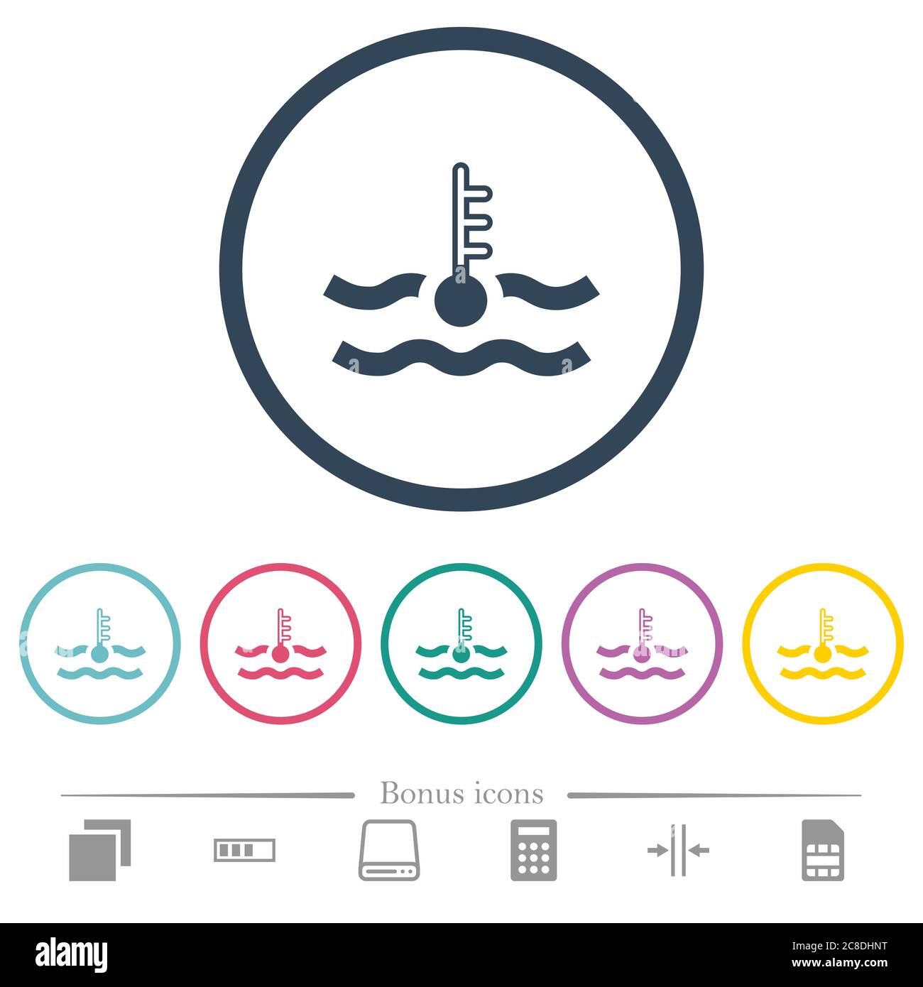 Cold temperature engine coolant flat color icons in round outlines. 6 bonus icons included Stock