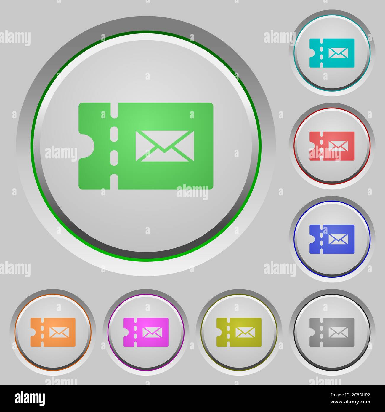 Postal discount coupon color icons on sunk push buttons Stock Vector