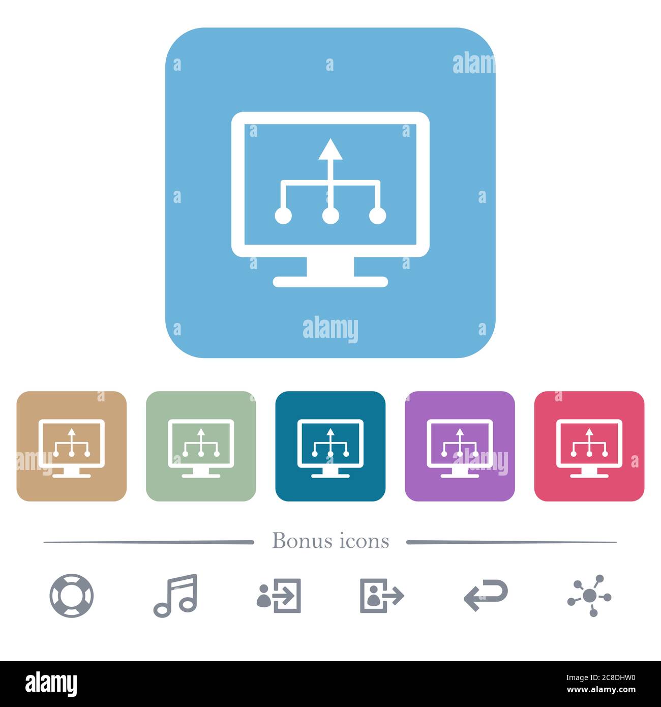 TV select source white flat icons on color rounded square backgrounds ...