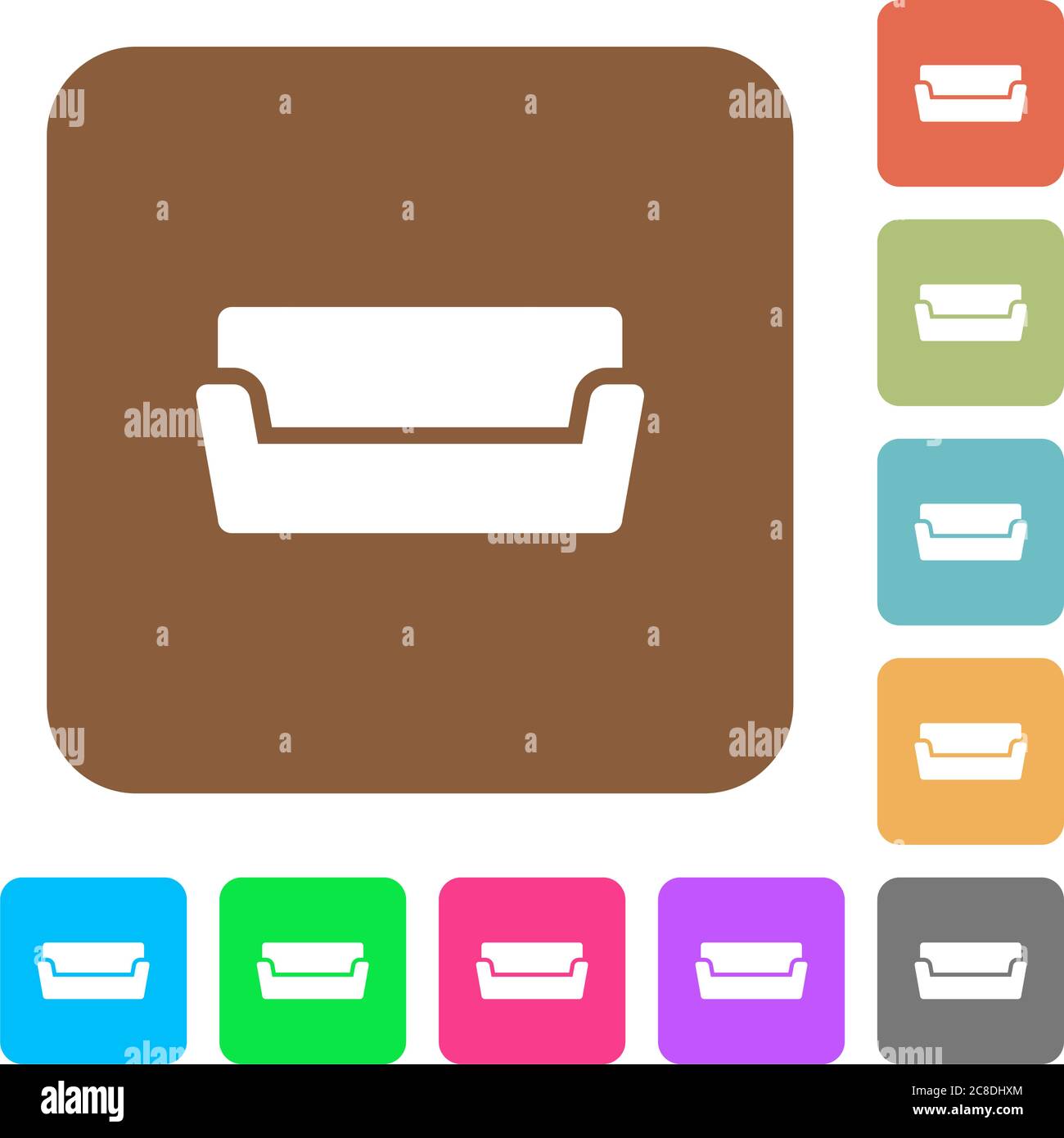 Couch flat icons on rounded square vivid color backgrounds Stock Vector ...