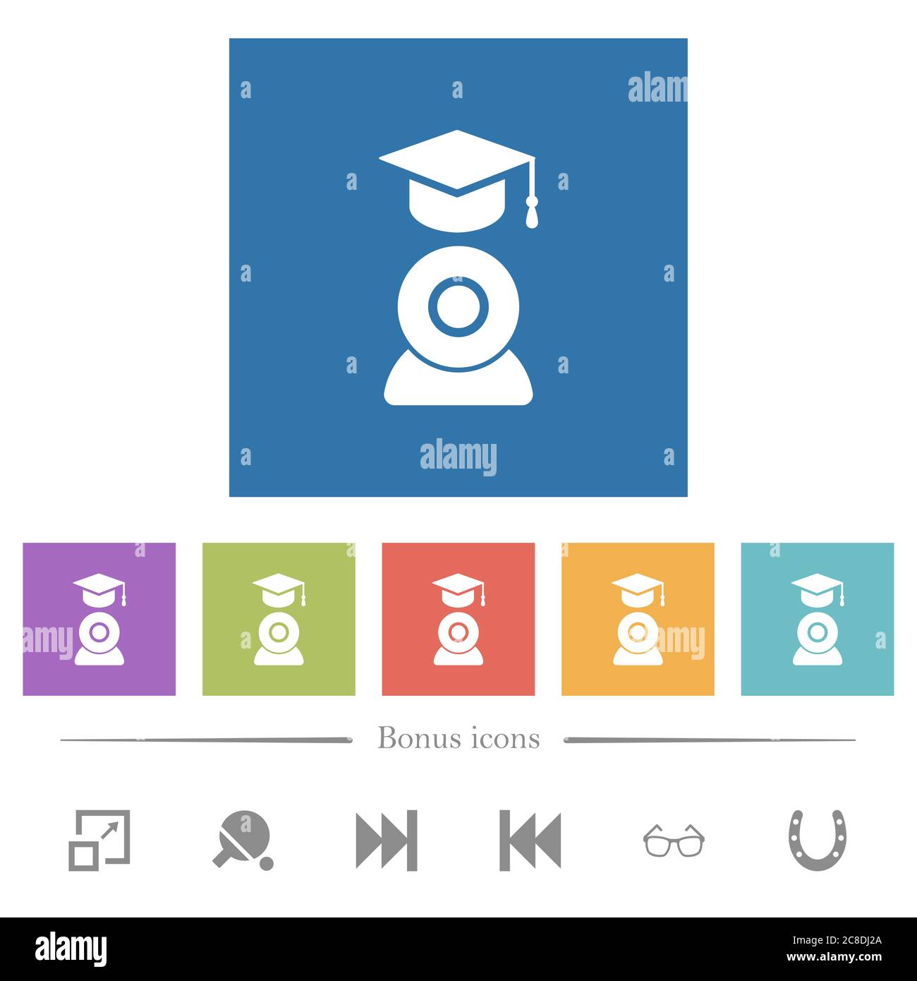 Distance learning flat white icons in square backgrounds. 6 bonus icons ...