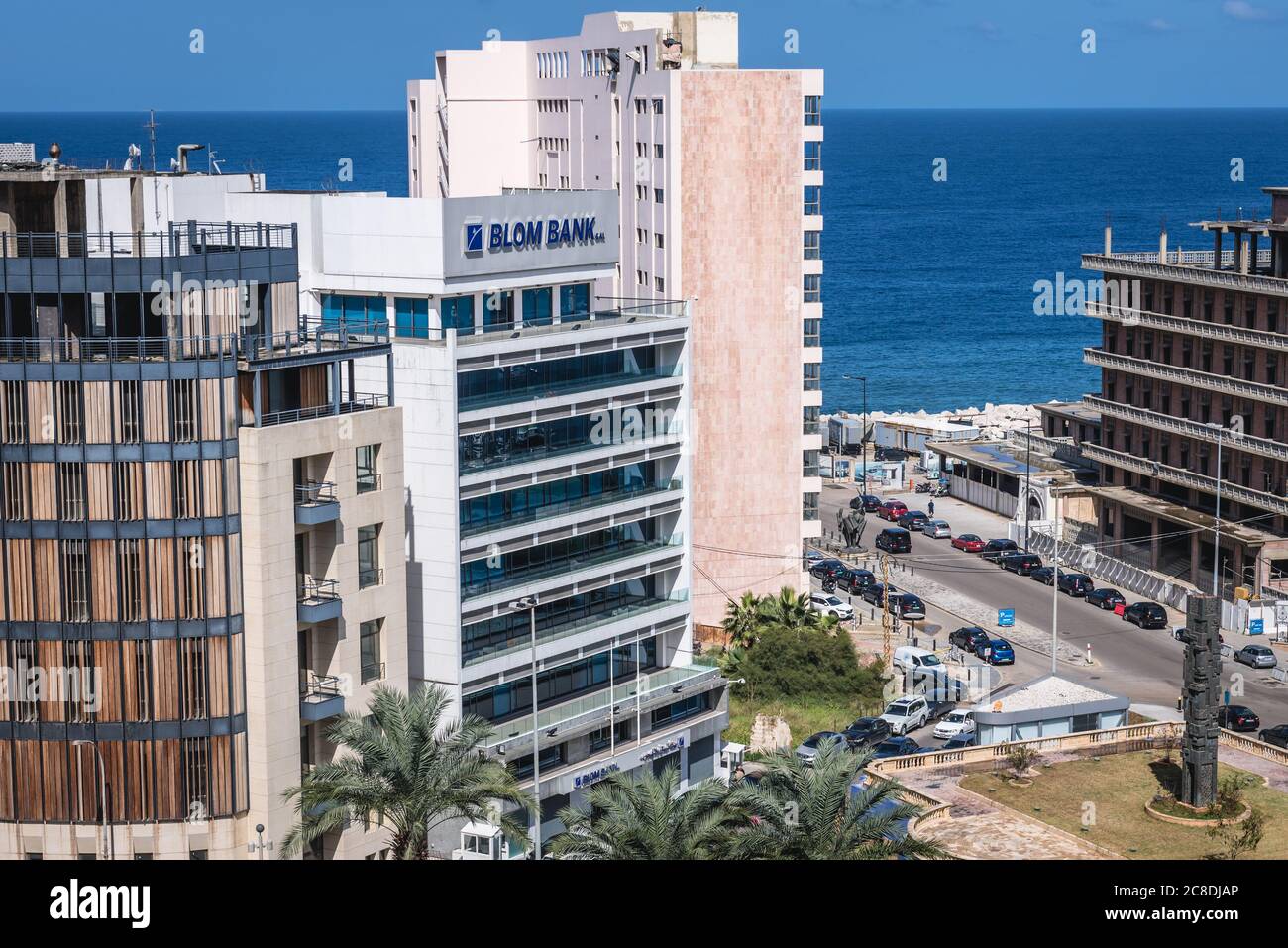 Aerial view in El Hosn district with BLOM Bank building in Beirut