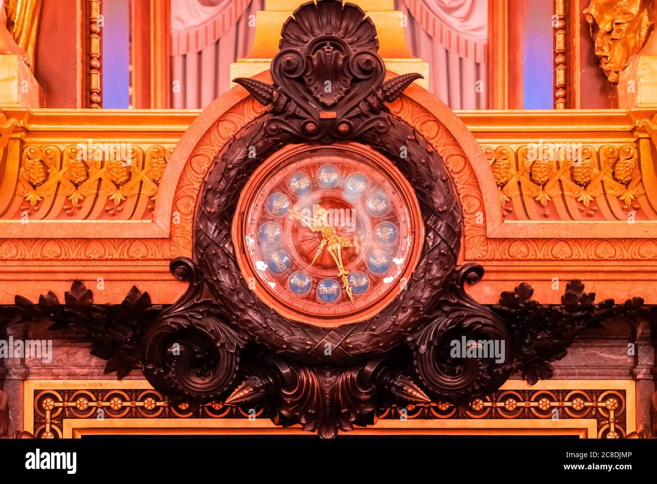 Paris, France - November 14, 2019: Clock in the Opera National de Paris Garnier large foyer Stock Photo