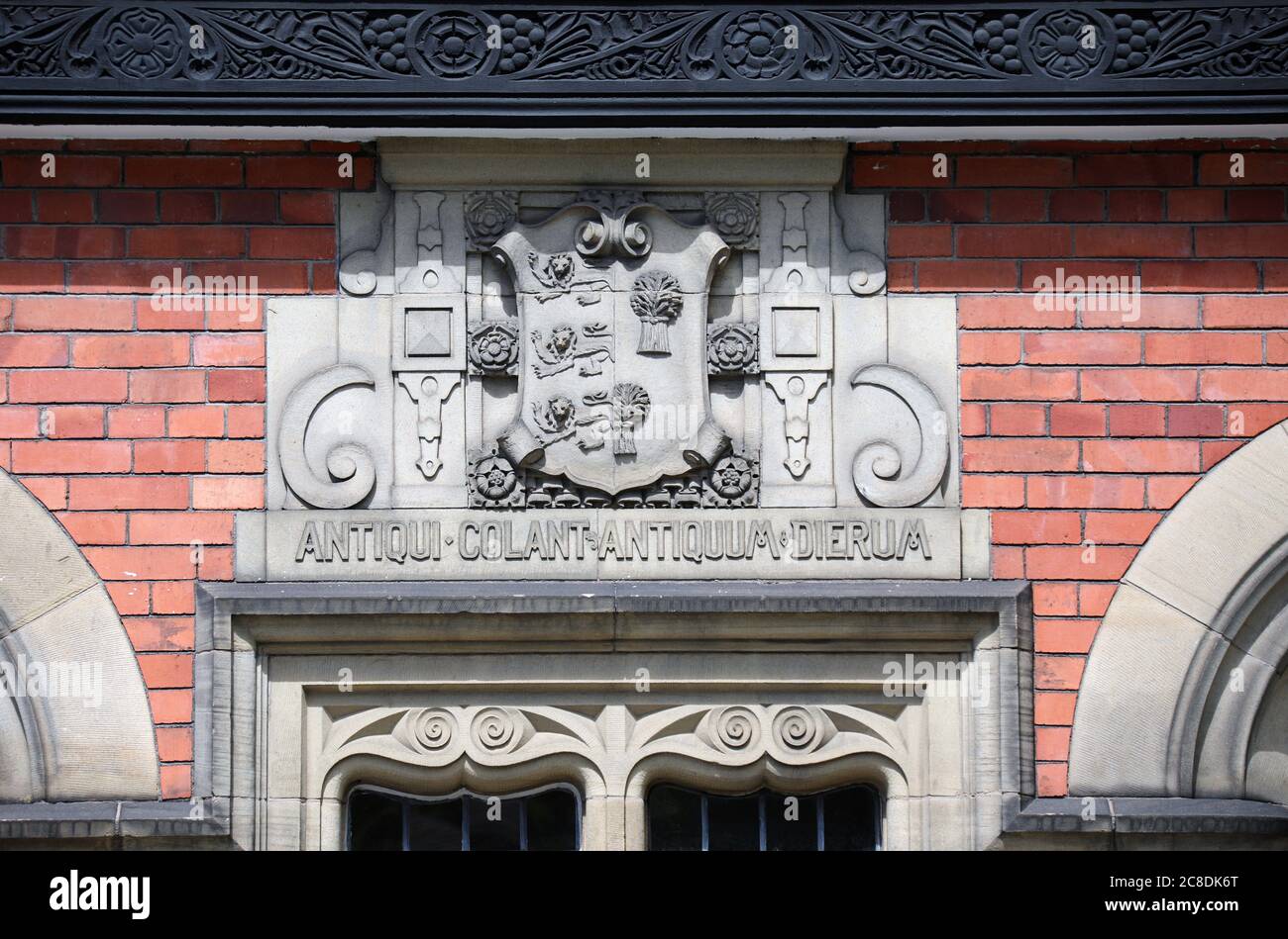 Detail of Chester Public Baths building facade on Union Street showing