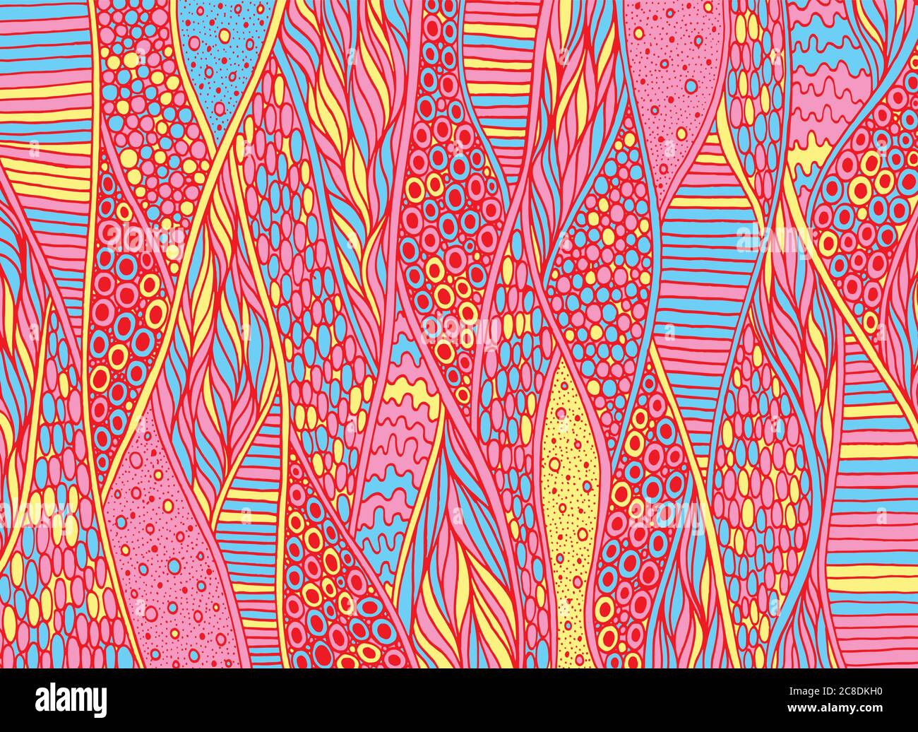 Doodle pattern background. Zentangle art. Trippy pattern. Neon color floral organic ornament. Psychedelic texture. Vector illustration. Stock Vector