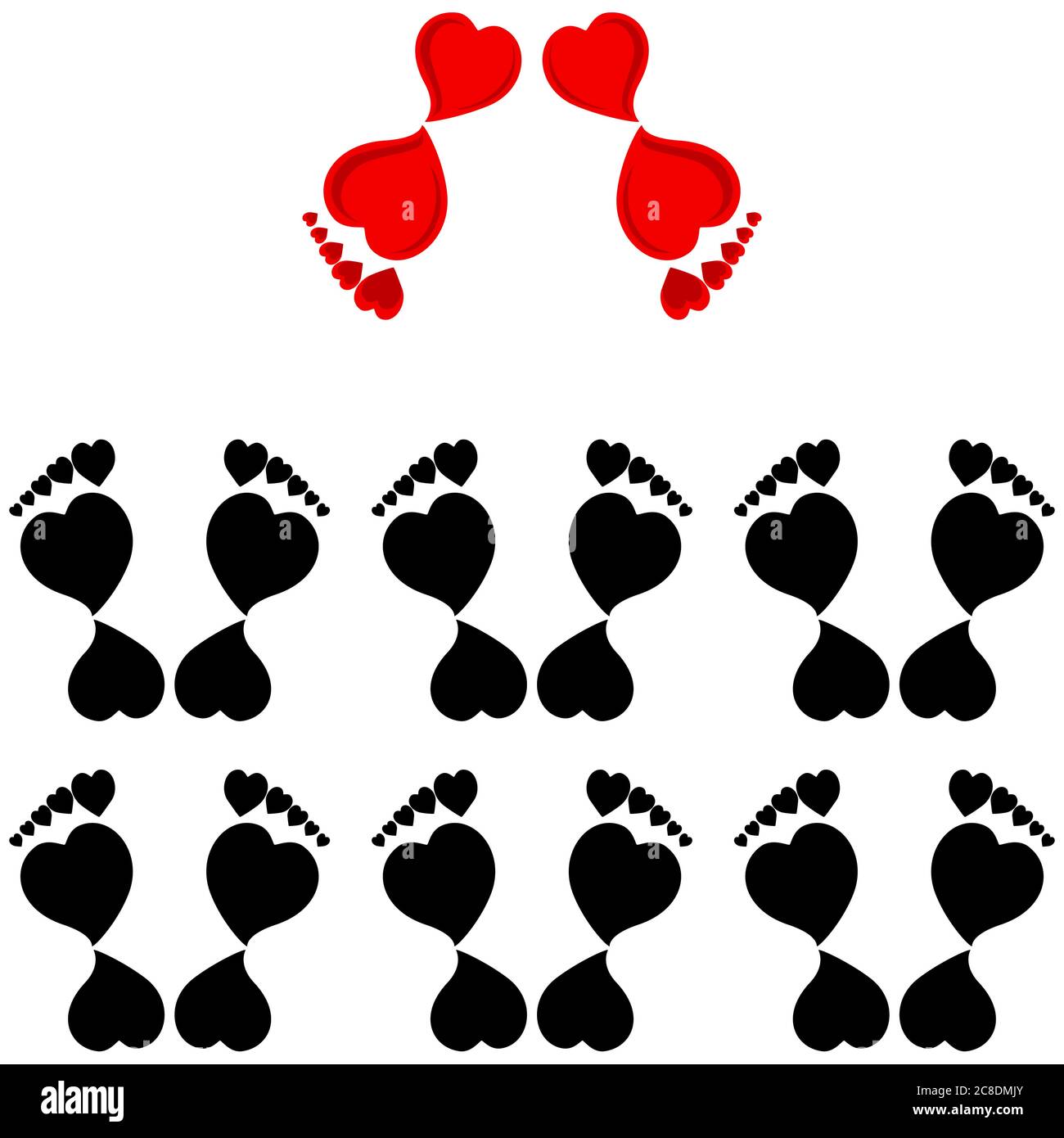 vector illustration of the human footprints made with the hearts.  concept - Team Stock Vector