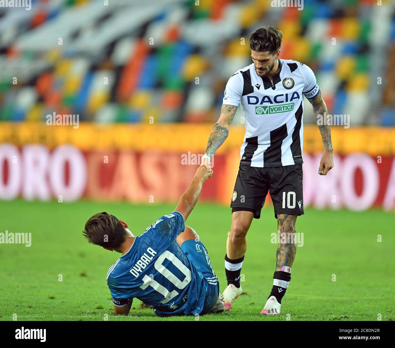 Udine Italy 23rd July Udineseos Helps Juventus Paulo Dybala During The Serie A Match Between Udinese And Juventus At Stadio Friuli Udine Italy On 23 July Photo By Simone Ferraro