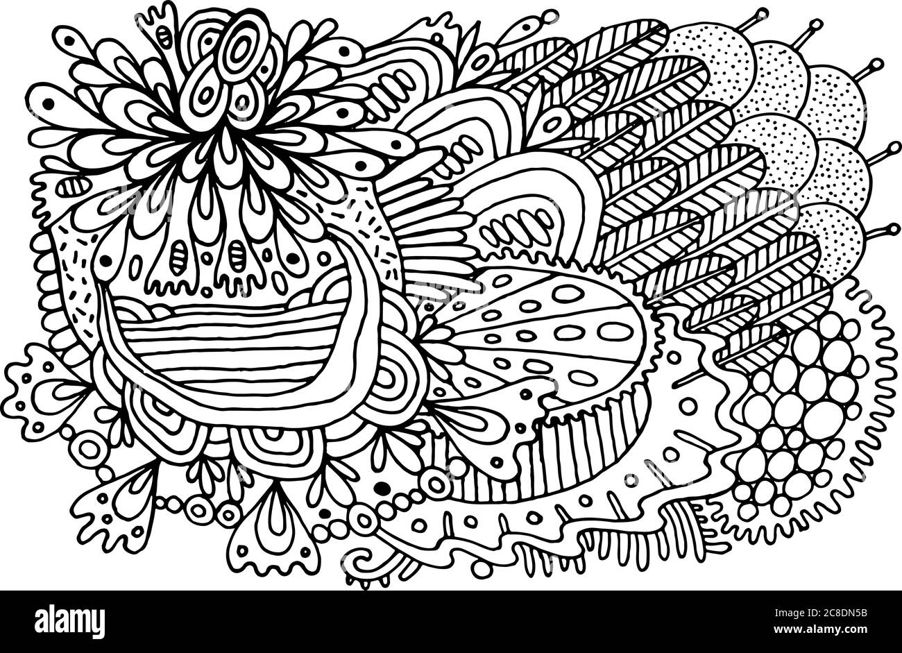 Boho doodle pattern for coloring book for adults. Coloring page with floral  motifs. Psychedelic texture. Zentangle pattern. Vector illustration Stock  Vector