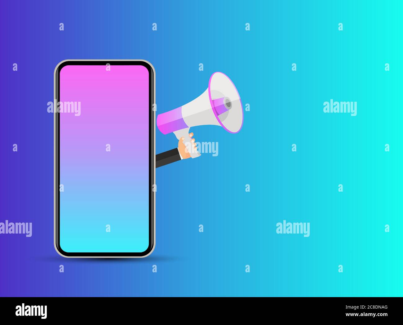 Abstract Mobile Phone with Hand and Megaphone. Vector illustration