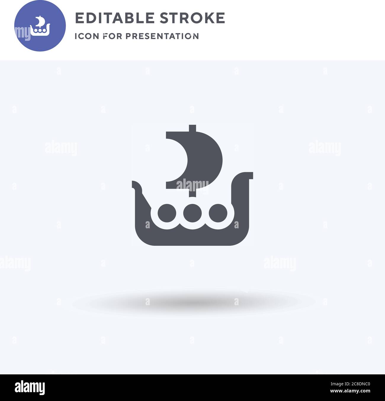 Viking Ship icon vector, filled flat sign, solid pictogram isolated on white, logo illustration. Viking Ship icon for presentation. Stock Vector