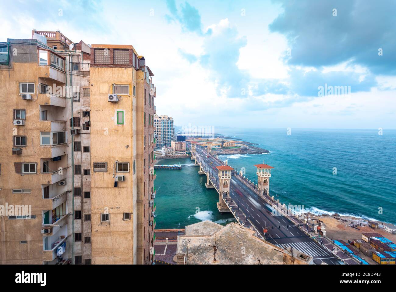 Stanley bridge with apartment building in foreground hires stock