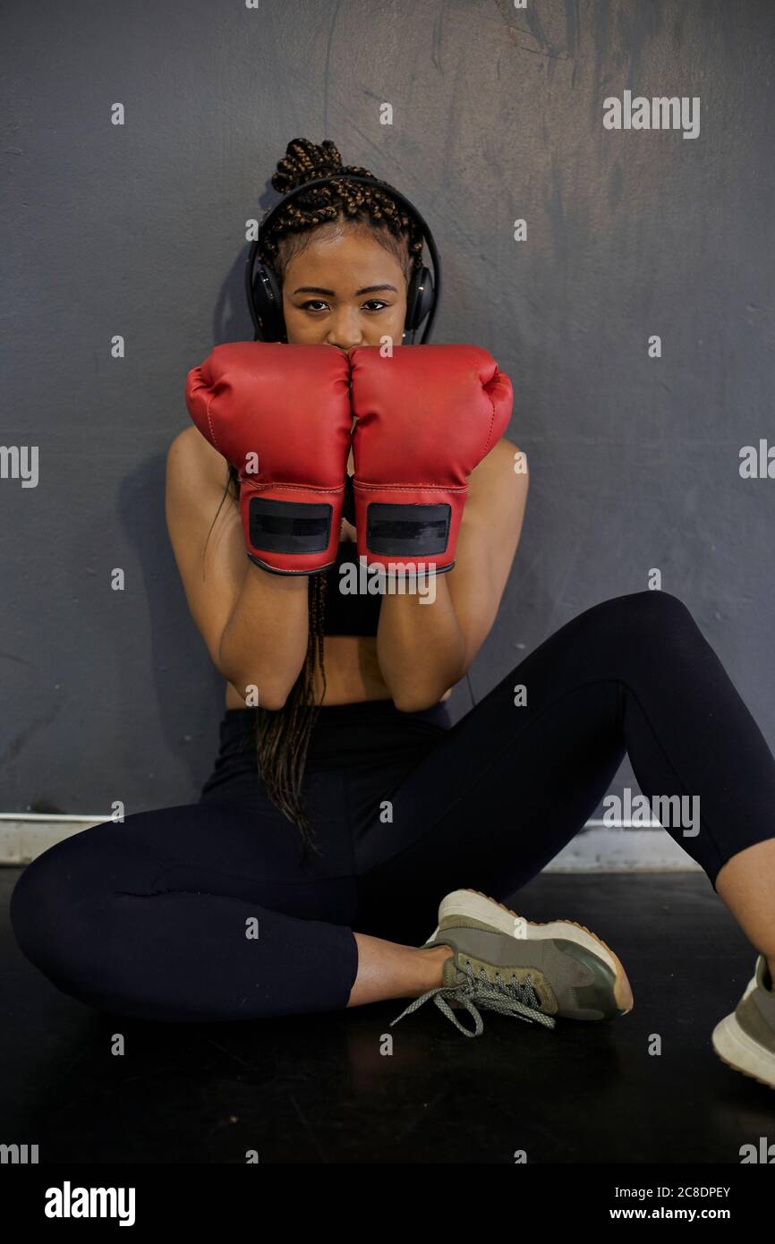 Strong athletic young female boxer stock photo (126587