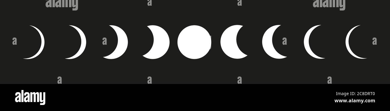 Moon phases icons set on black backgound Stock Vector