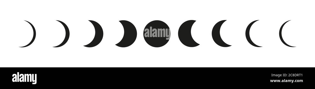Moon phases icons set on white backgound Stock Vector