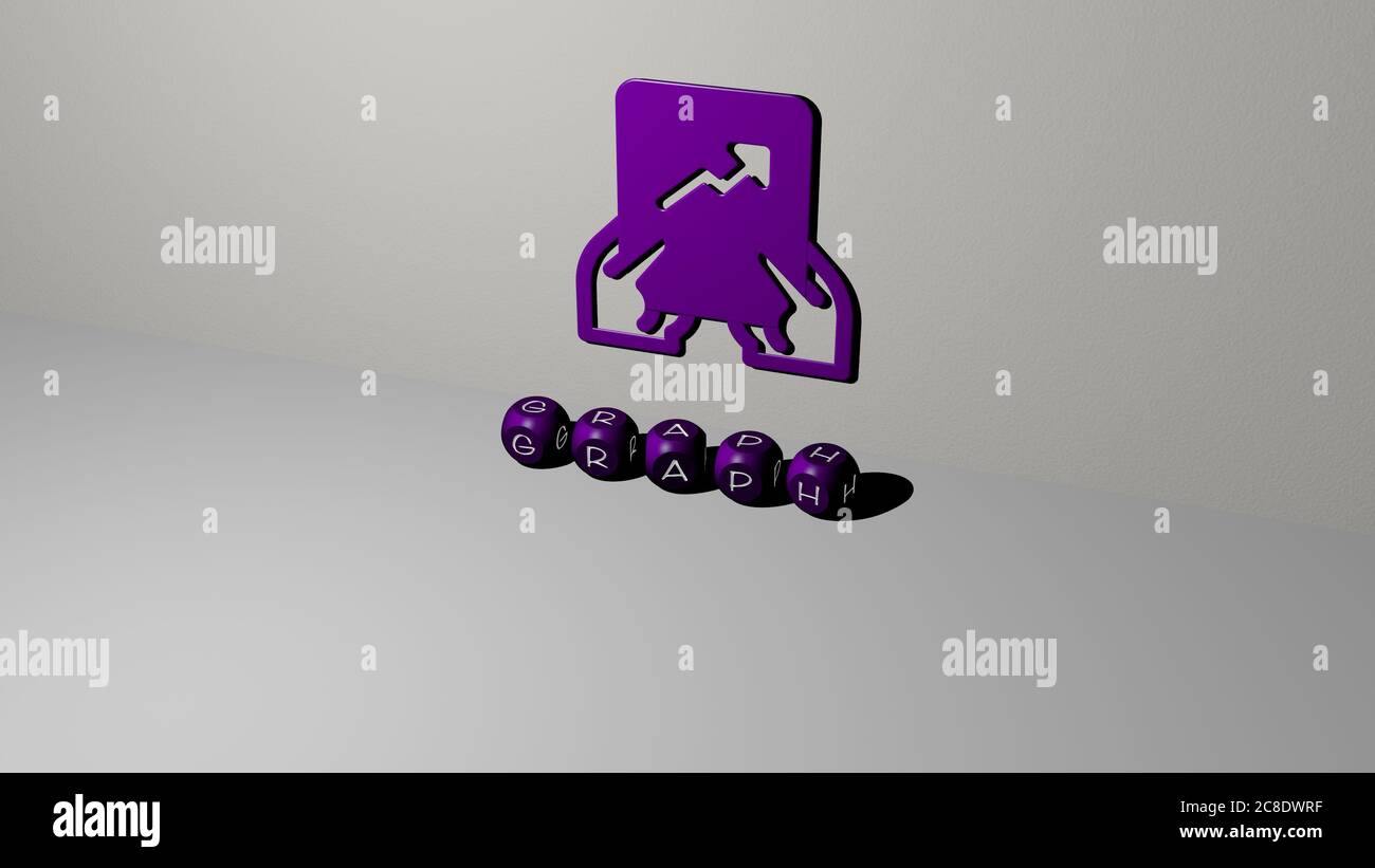 3D illustration of graph graphics and text made by metallic dice ...